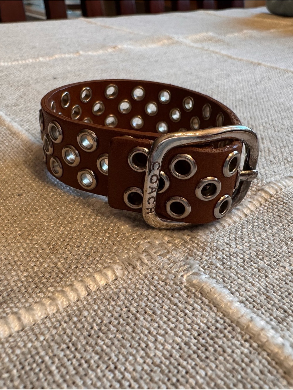 Coach Brown Leather Grommet bracelet with Silver Hardware
